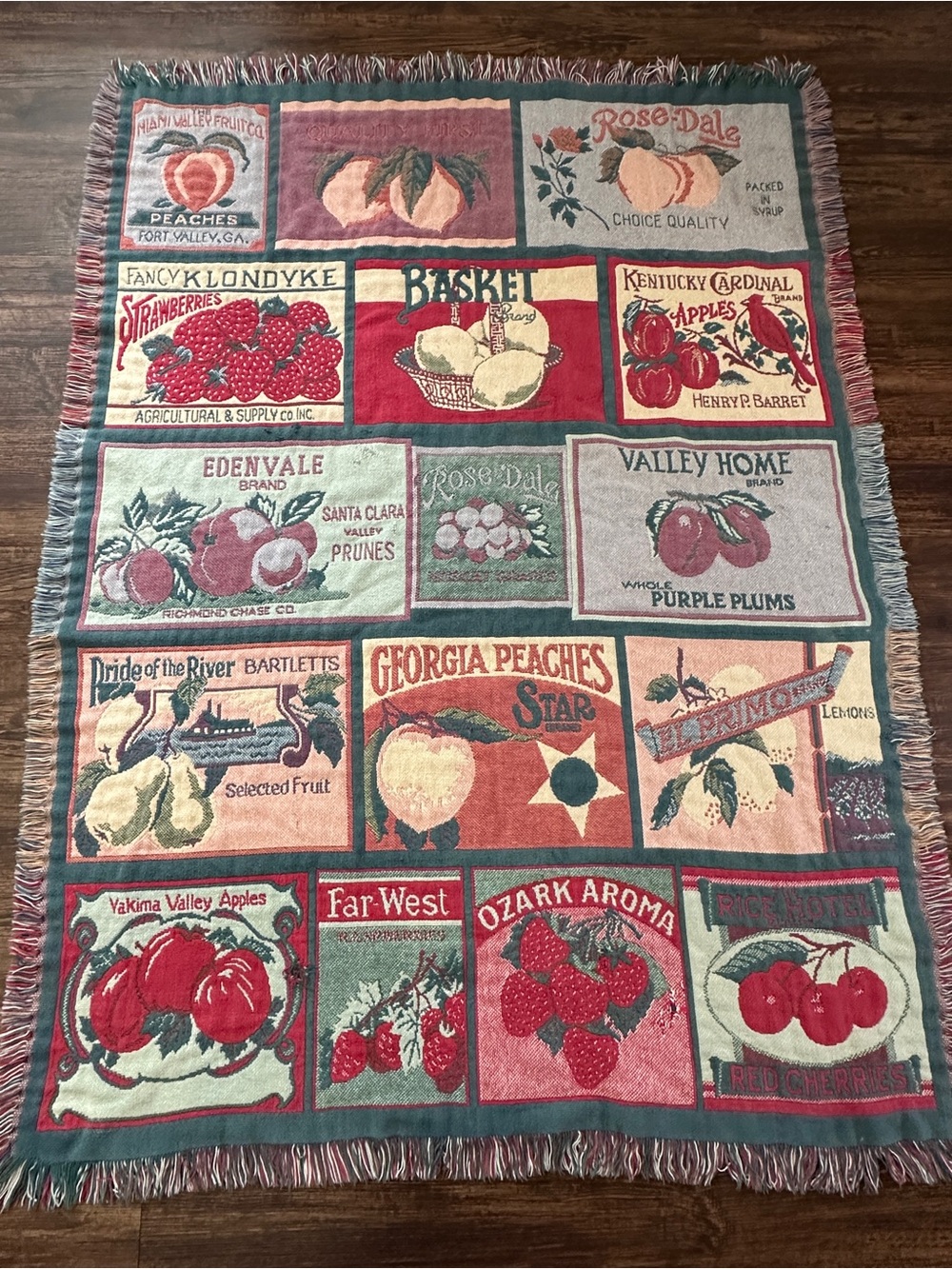Vintage 1990’s Goodwin Weavers Fruit Crate Patchwork Tapestry Throw